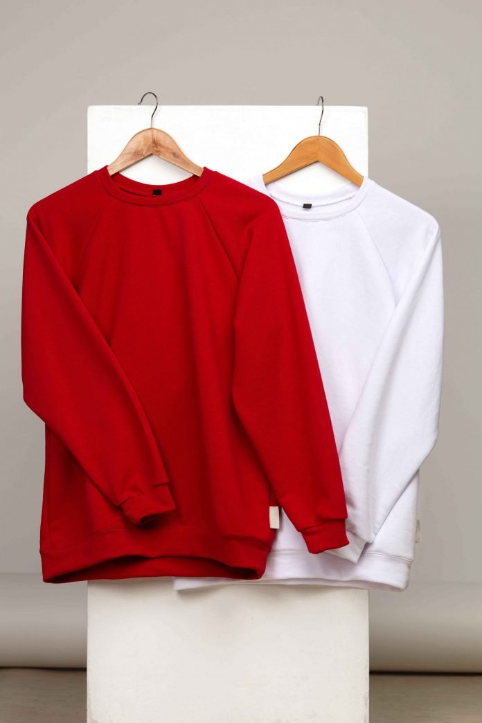 mockup womens red white sweaters simple background scaled