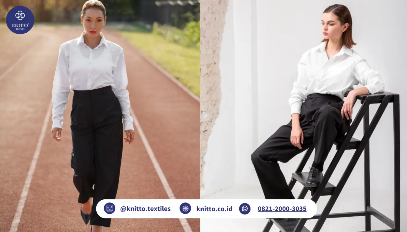 Celana Bahan Hitam dan Kemeja Putih