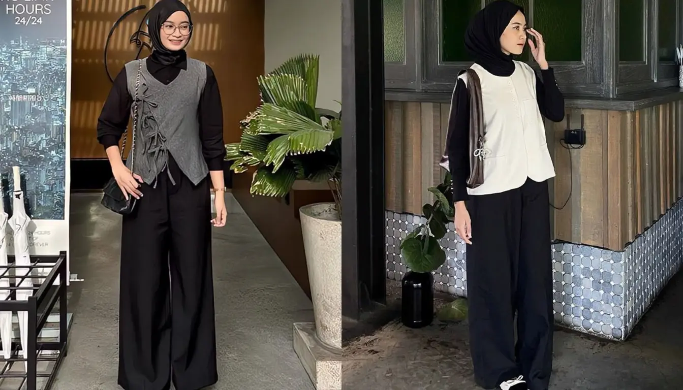 Celana Bahan Hitam dan Outer