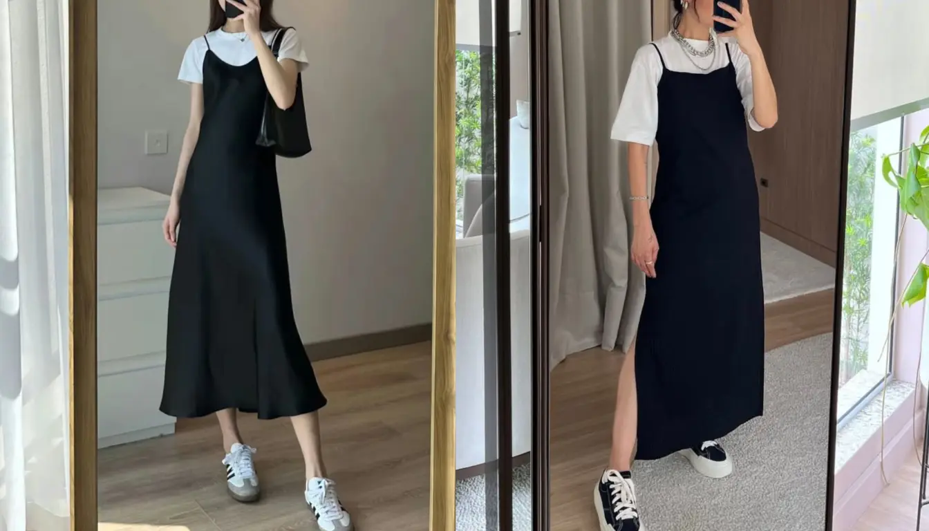 Inspirasi OOTD Slip Dress dan White Tshirt