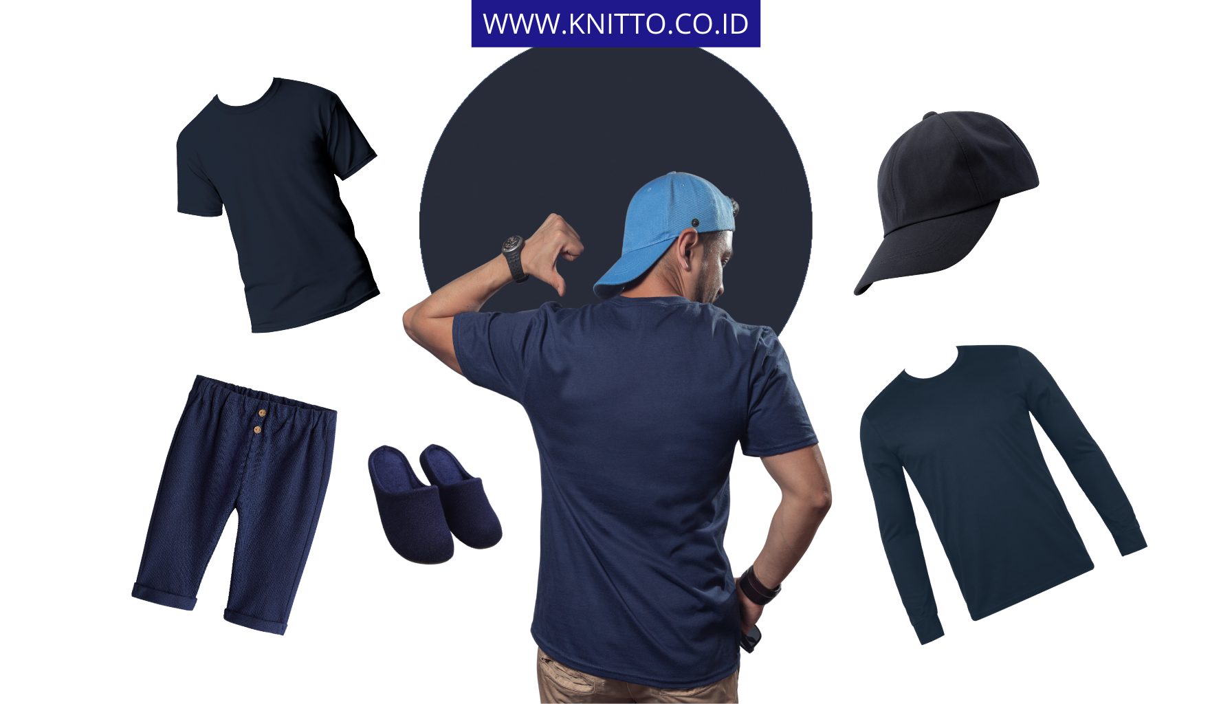 Ilustrasi Macam Macam Produk Warna Navy dan Contoh T Shirt Warna Navy dari Knitto