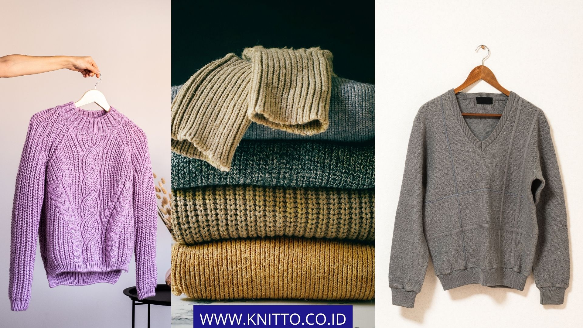 Model Sweater Rajut Wanita Kekinian | Dari Kiri ke Kanan: Model Kerah Bulat, Sweater Rajut, V Neck Sweater