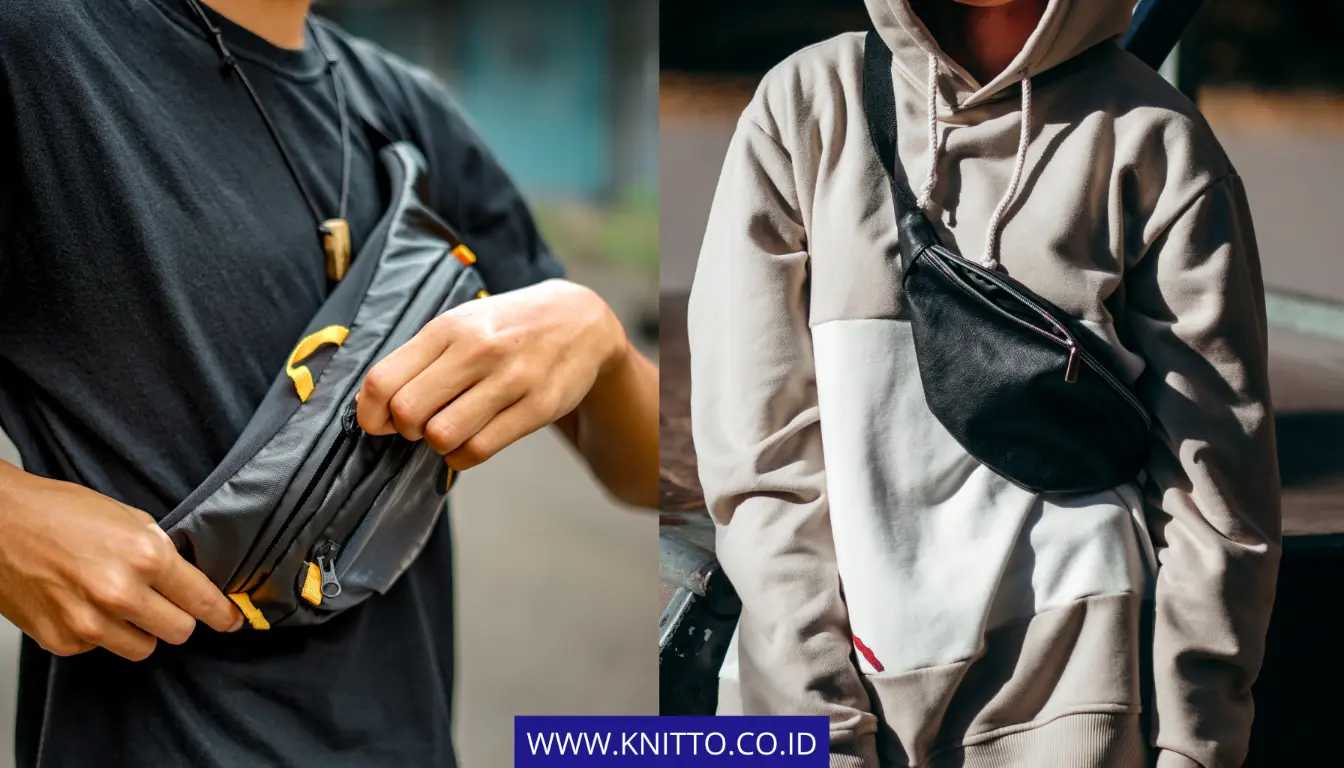 Contoh Pemakaian Waist Bag dengan Cara Disilangkan di Tubuh