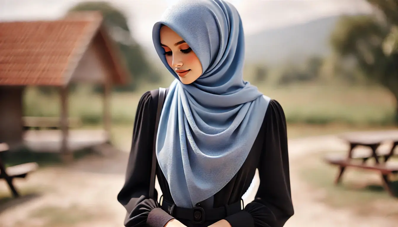 Baju Hitam Cocok dengan Jilbab Warna Apa - Baby Blue