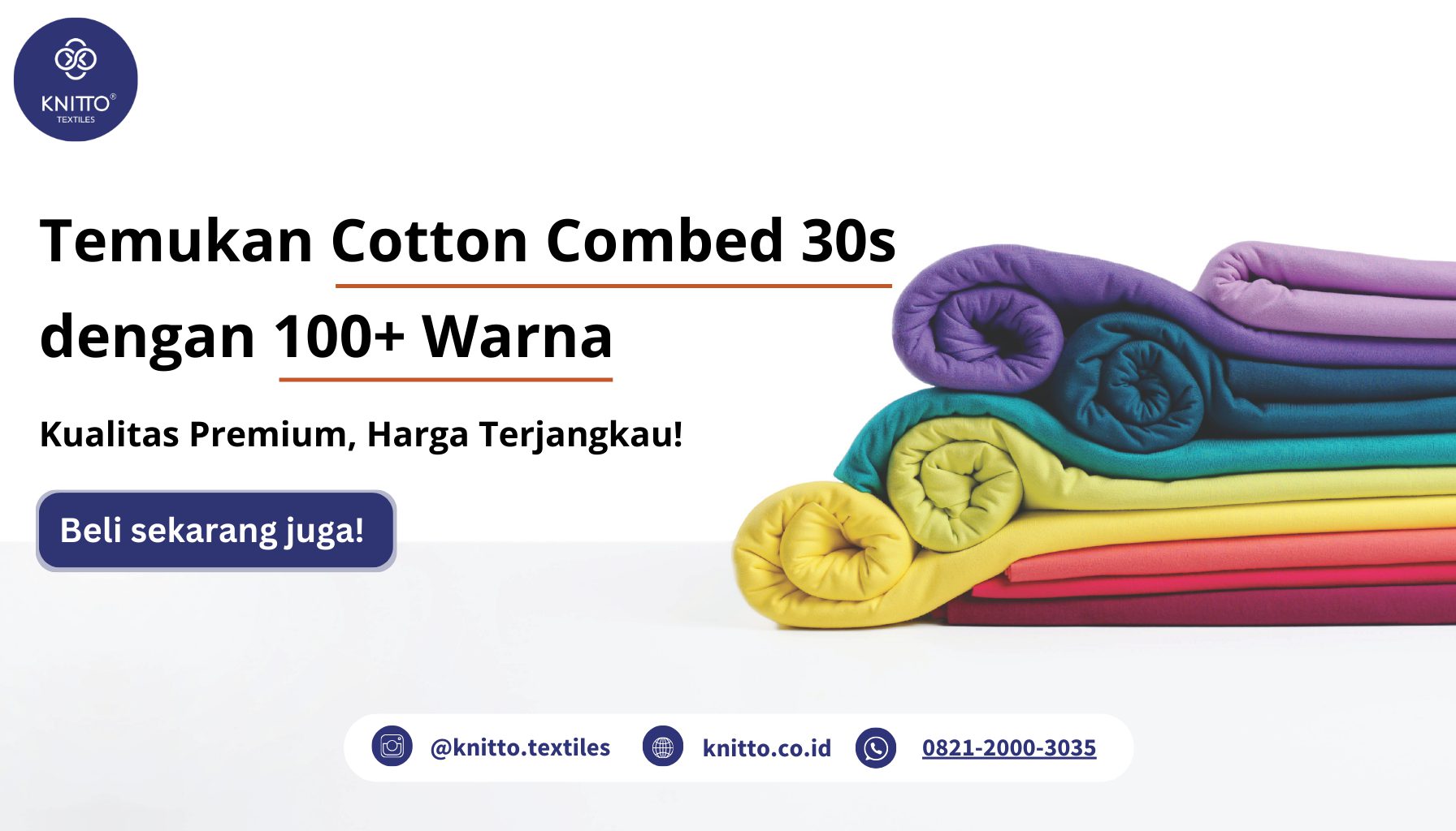 Bahan Kain Kaos Cotton Combed 30s dengan 100+ Pilihan Warna dari Knitto Textile