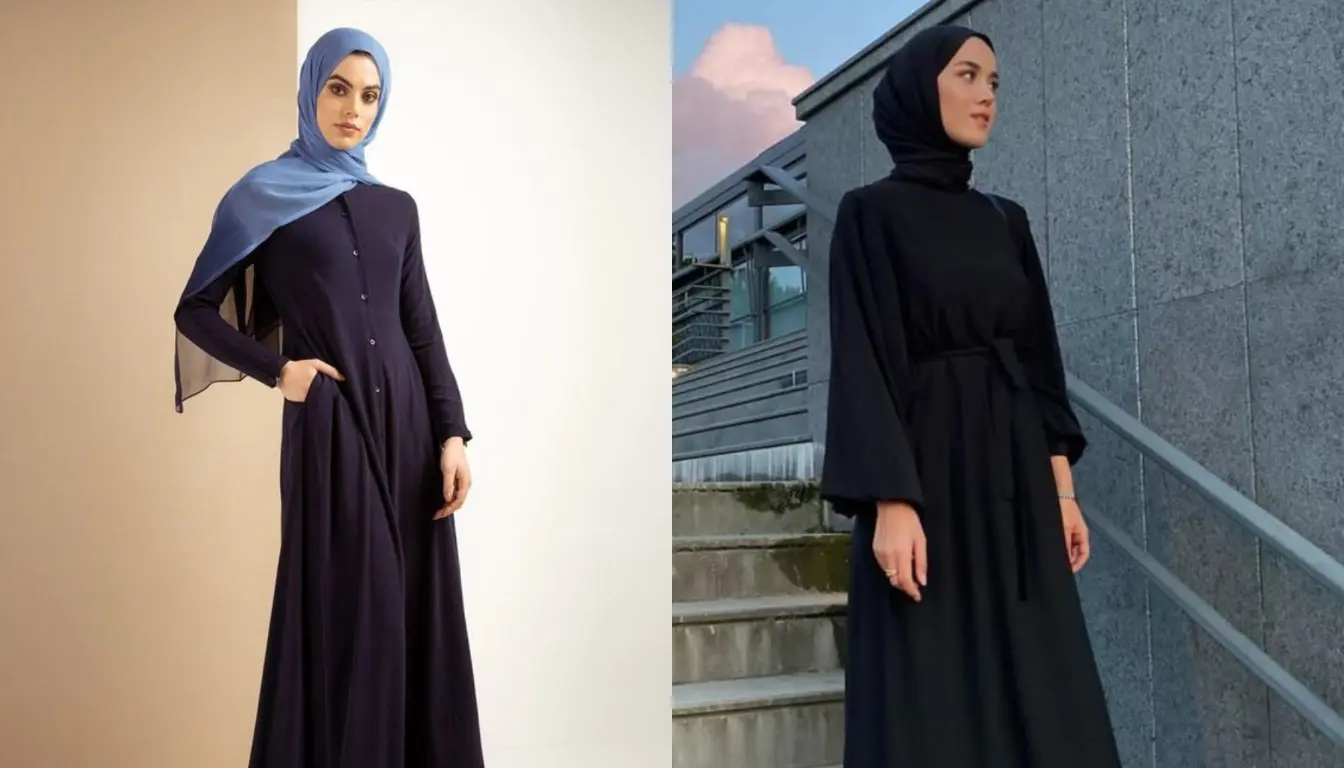 Gamis Hitam dengan Jilbab Biru (Sumber: Pinterest)