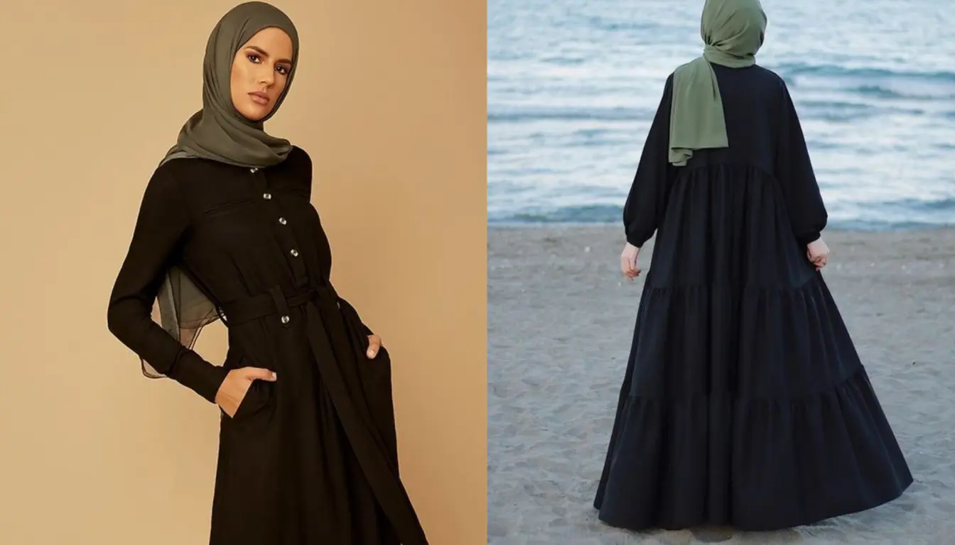 Gamis Hitam dengan Jilbab Hijau (Sumber: Pinterest)