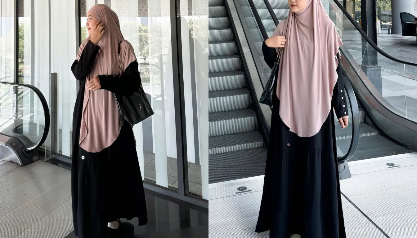 Gamis Hitam dengan Jilbab Pink (Sumber: Instagram.com/njpda)