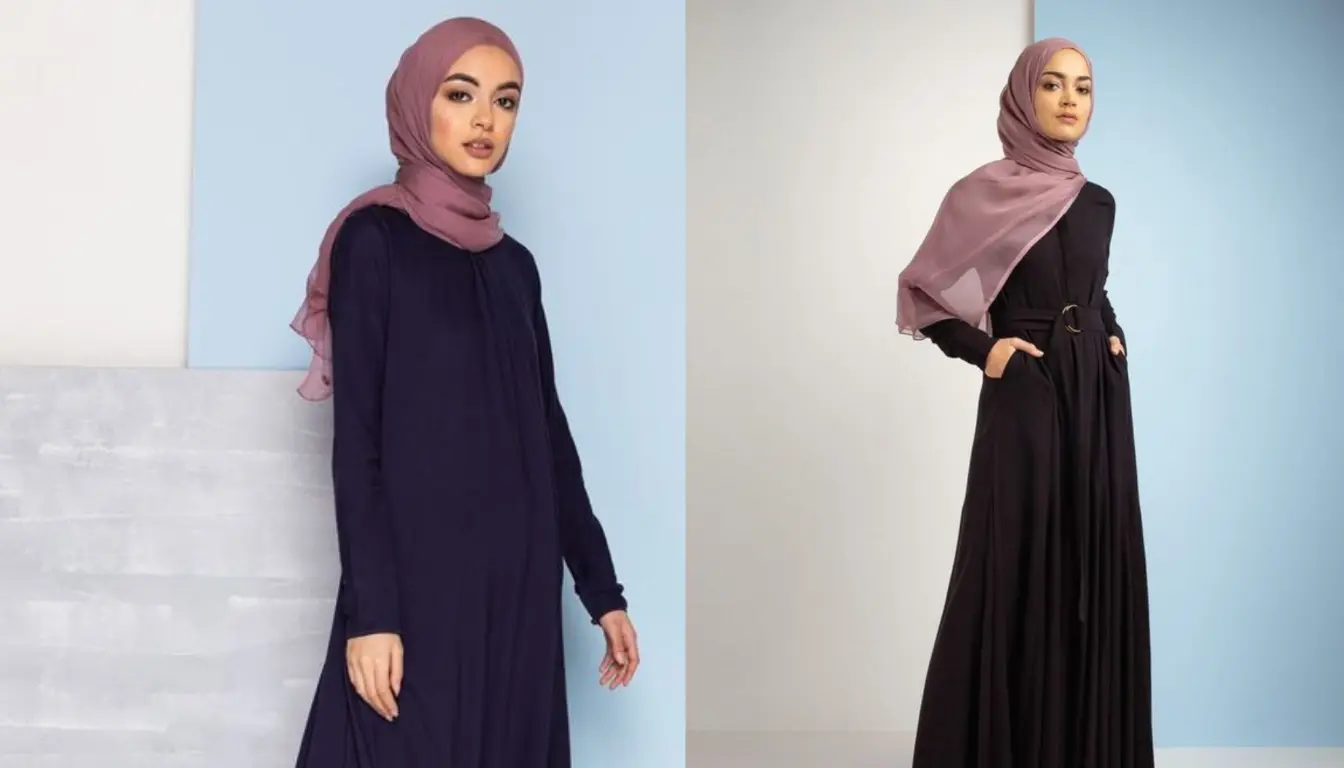 Gamis Hitam dengan Jilbab Ungu