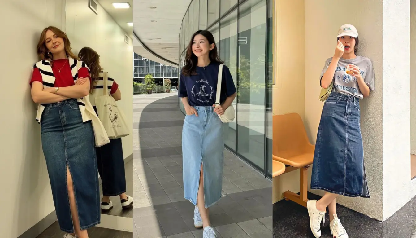 Inspirasi OOTD Rok Jeans dengan Kaos