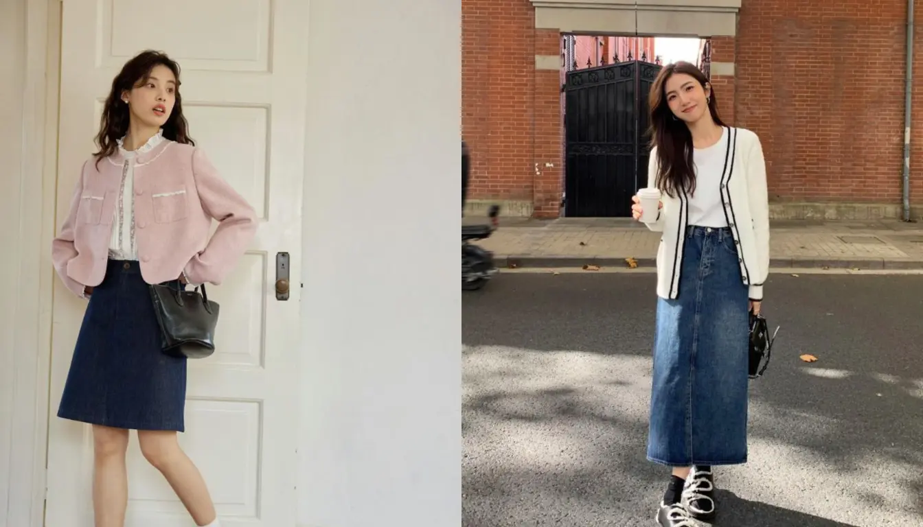 Inspirasi OOTD Rok Jeans dengan Kardigan