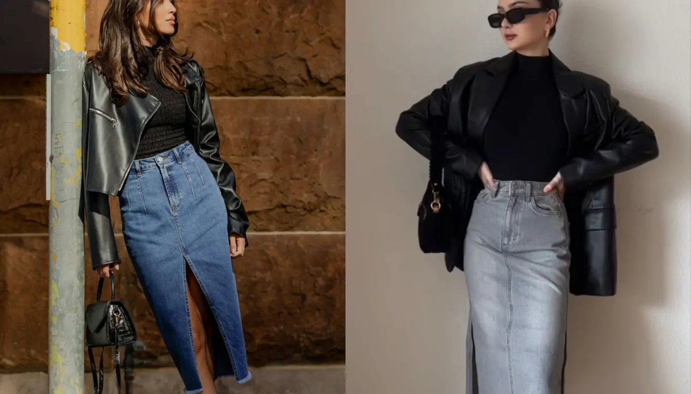 Inspirasi OOTD Rok Jeans dengan Leather Jacket