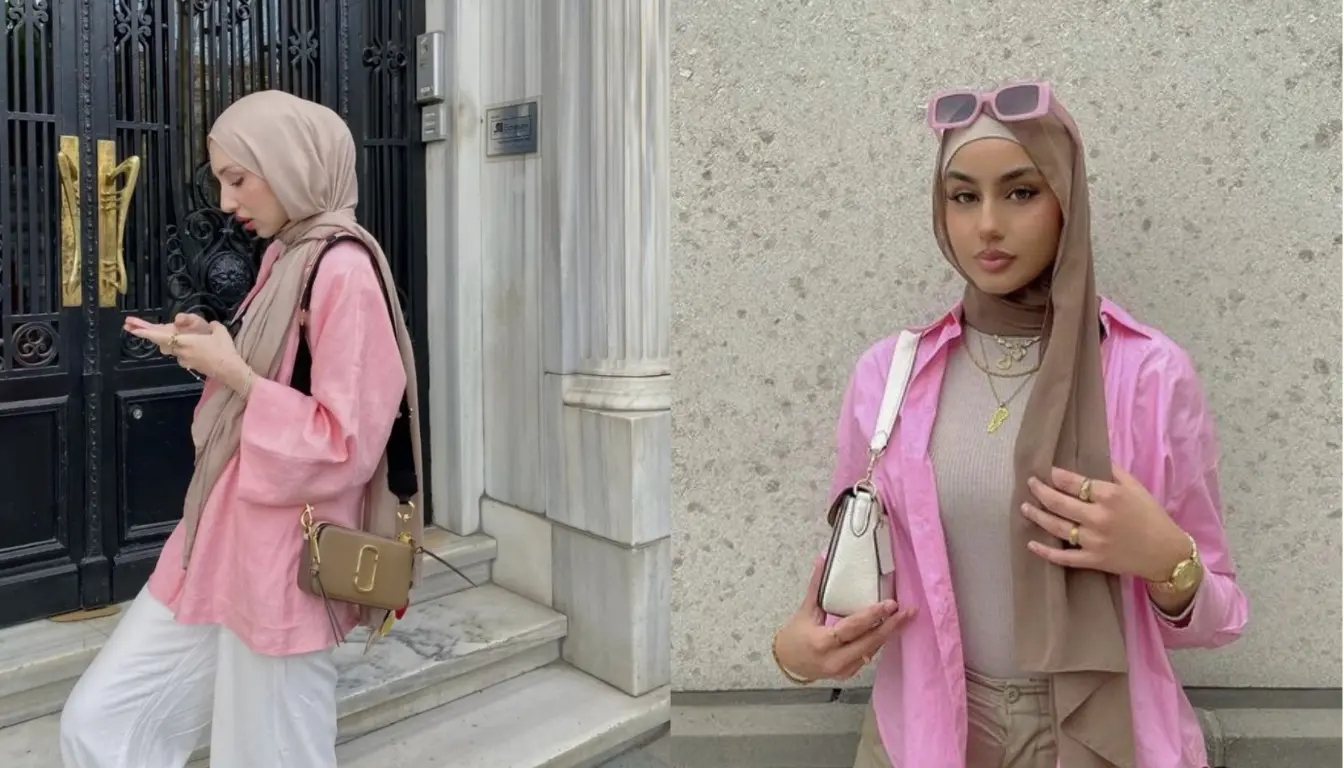 Perpaduan Baju Pink dengan Jilbab Warna Cokelat