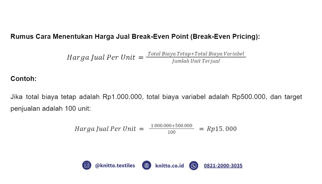 Rumus Cara Menentukan Harga Jual Break Even Point (Break Even Pricing)