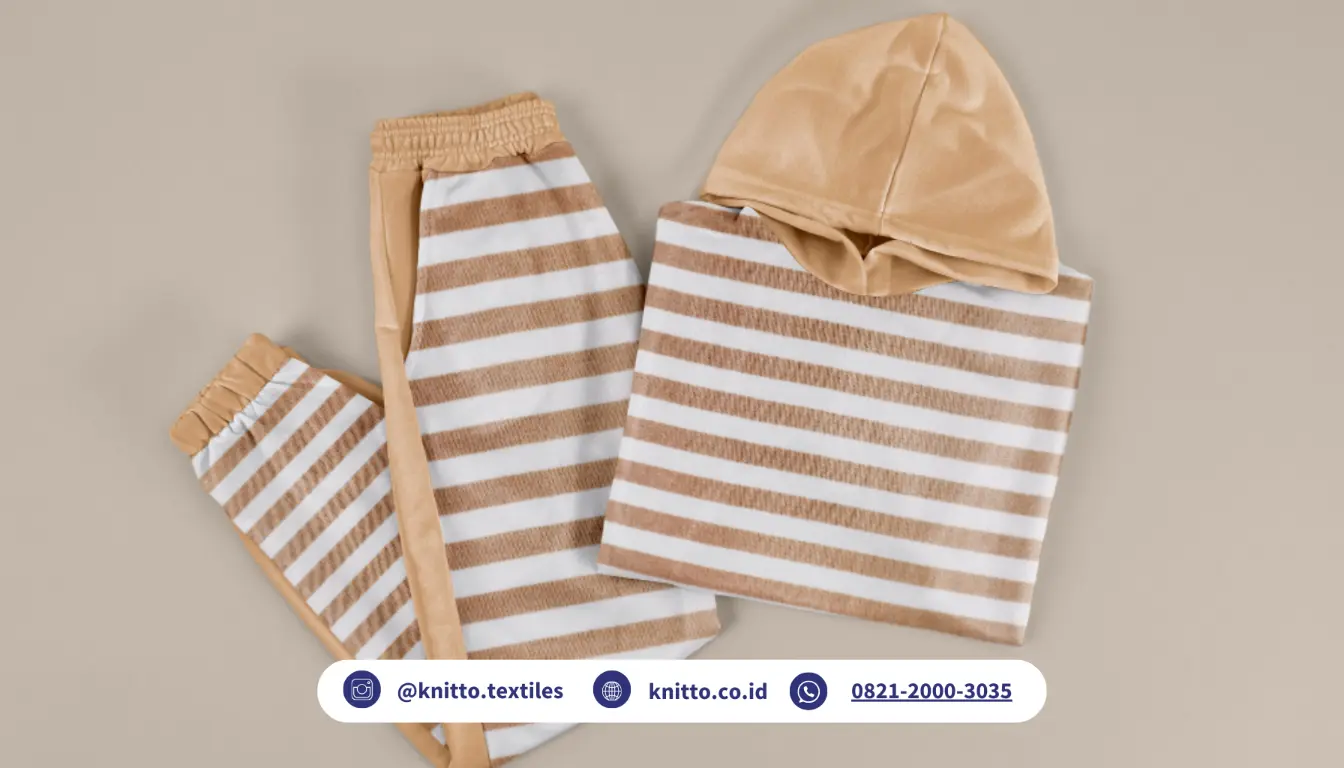 Contoh Baju Tidur Anak atau Piyama Anak dengan Cotton Combed Stripes Warna Beige dari Knitto