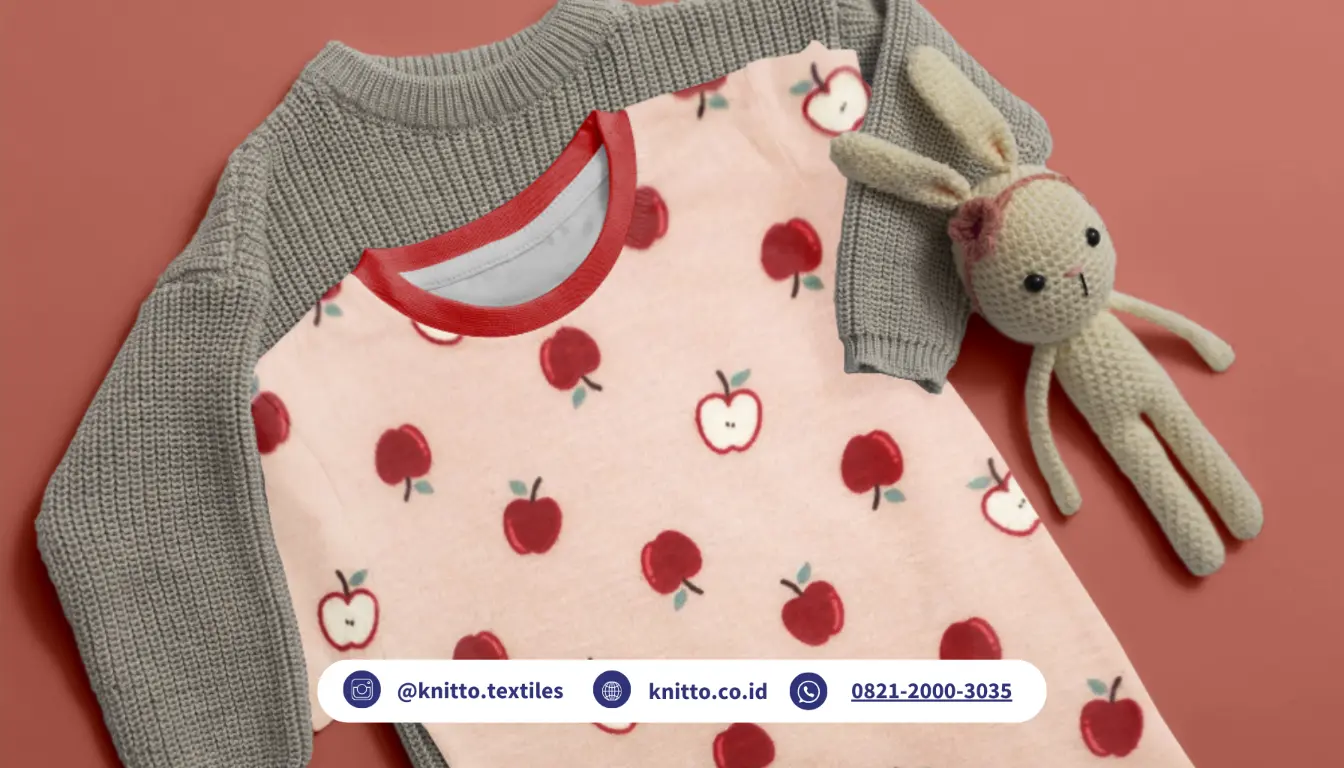 Contoh Baju Tidur Anak atau Piyama Anak dengan Kain Printing Knitto Motif Apel