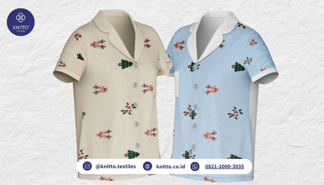 Contoh Baju Tidur Anak atau Piyama Anak dengan Kain Printing Knitto Motif Christmas Deer