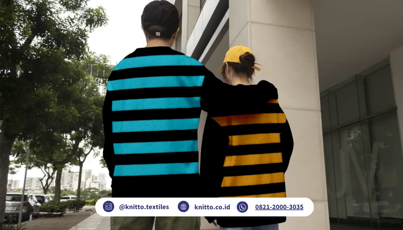 Contoh Kain Knitto Warna Hitam Mustard dan Hitam Turkis Muda