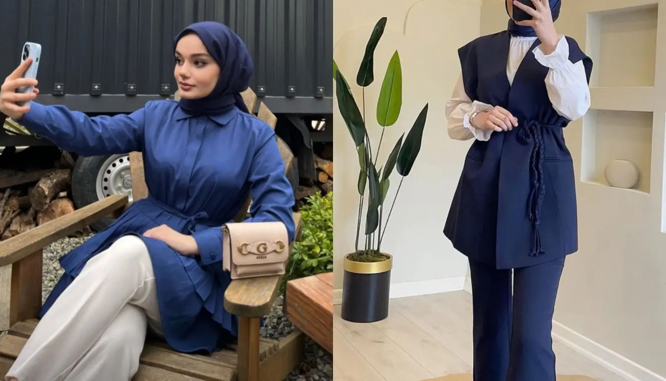 Kombinasi Baju Navy dengan Jilbab Navy