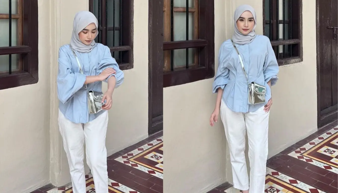 Baju Biru Muda Cocok dengan Jilbab Warna Apa? Coba Warna Abu-abu! (Sumber: Pinterest)