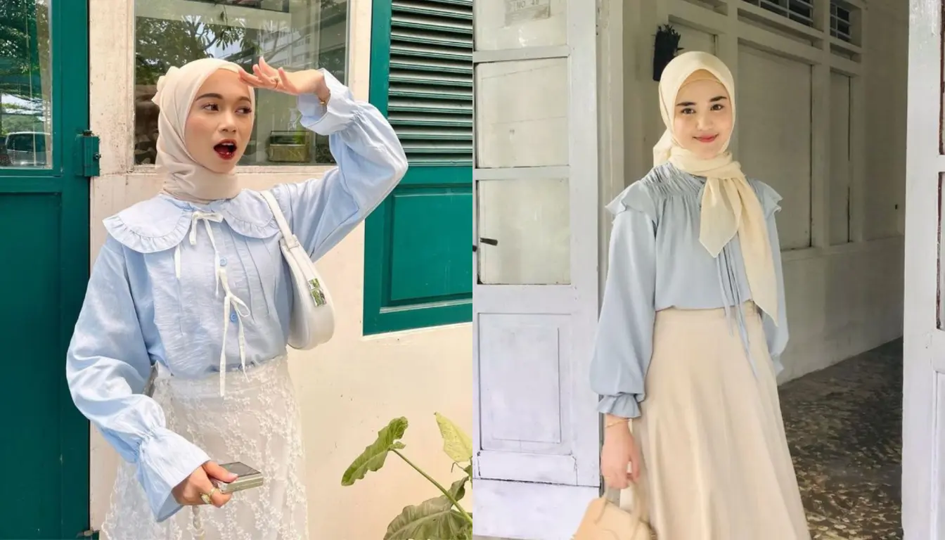 Baju Biru Muda Cocok dengan Jilbab Warna Apa? Coba Warna Beige! (Sumber: Pinterest)