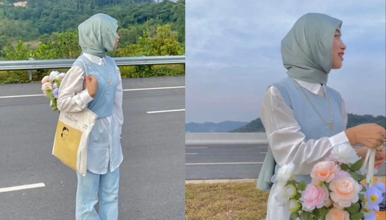 Baju Biru Muda Cocok dengan Jilbab Warna Apa? Coba Warna Mint! (Sumber: Pinterest)