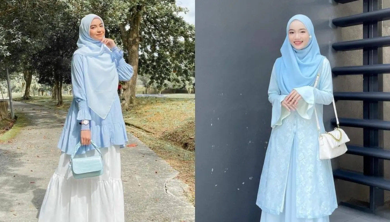 Baju Biru Muda Cocok dengan Jilbab Warna Apa Coba Warna Senada! (Sumber Pinterest)