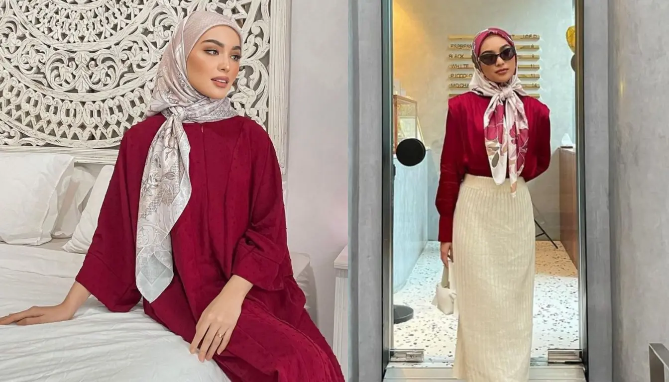 Baju Merah Cocok dengan Jilbab Warna Apa? Coba Kerudung Motif! (Sumber: Pinterest)