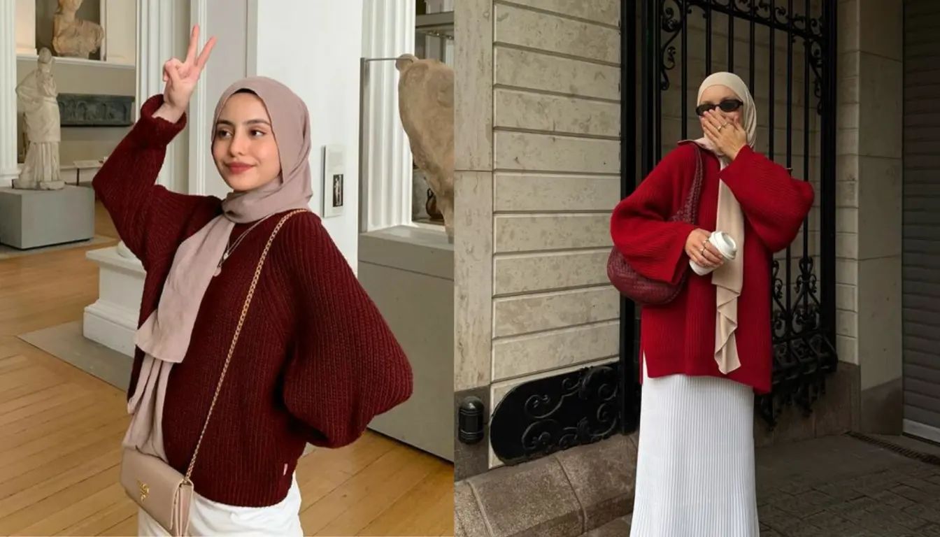 Baju Merah Cocok dengan Jilbab Warna Apa? Coba Warna Cokelat! (Sumber: Pinterest)