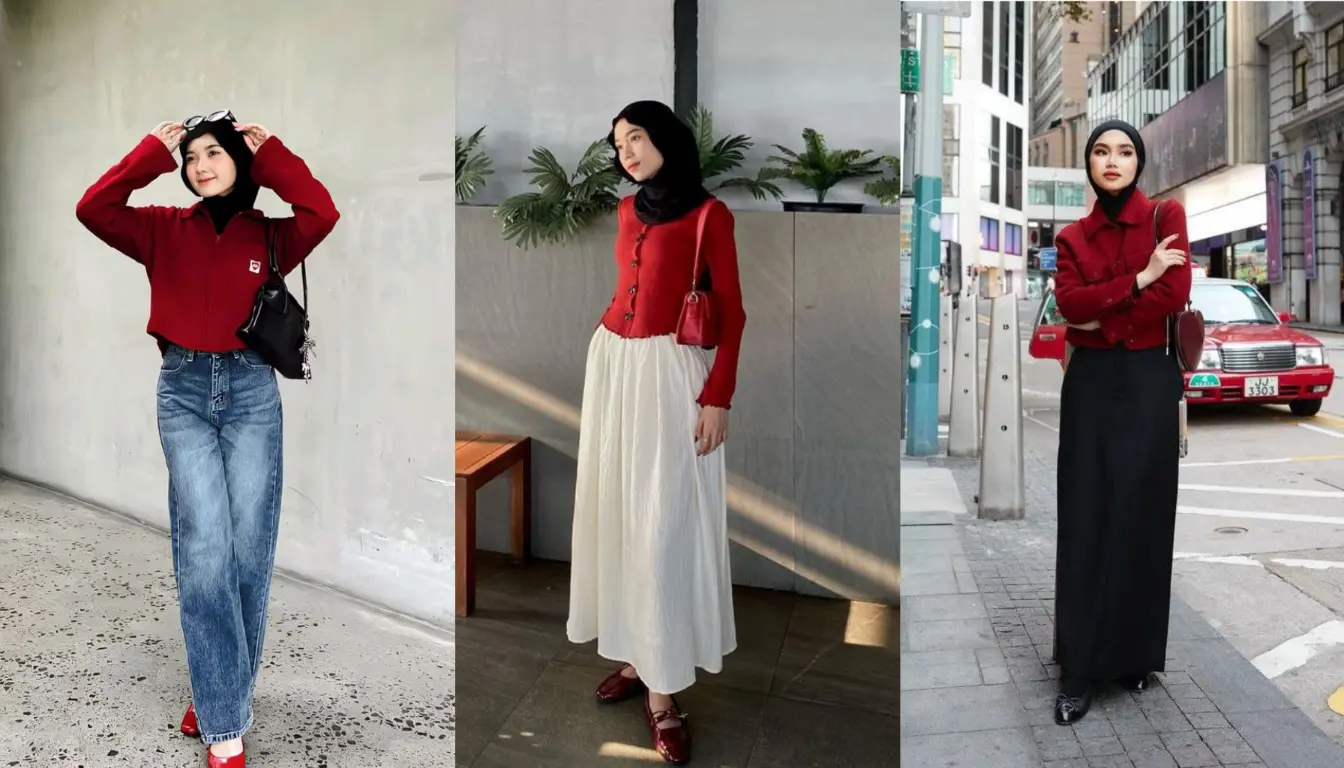 Baju Merah Cocok dengan Jilbab Warna Apa? Coba Warna Hitam! (Sumber: Pinterest)