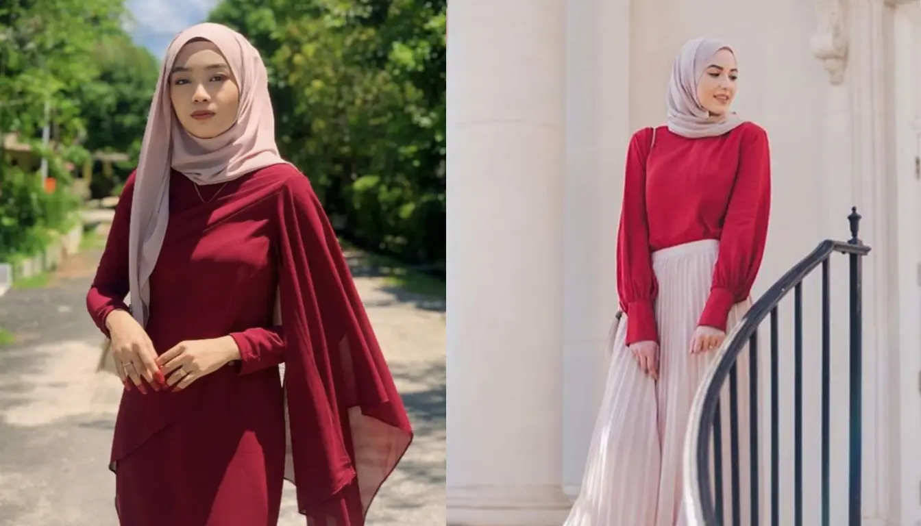 Baju Merah Cocok dengan Jilbab Warna Apa? Coba Warna Pink! (Sumber: Pinterest)