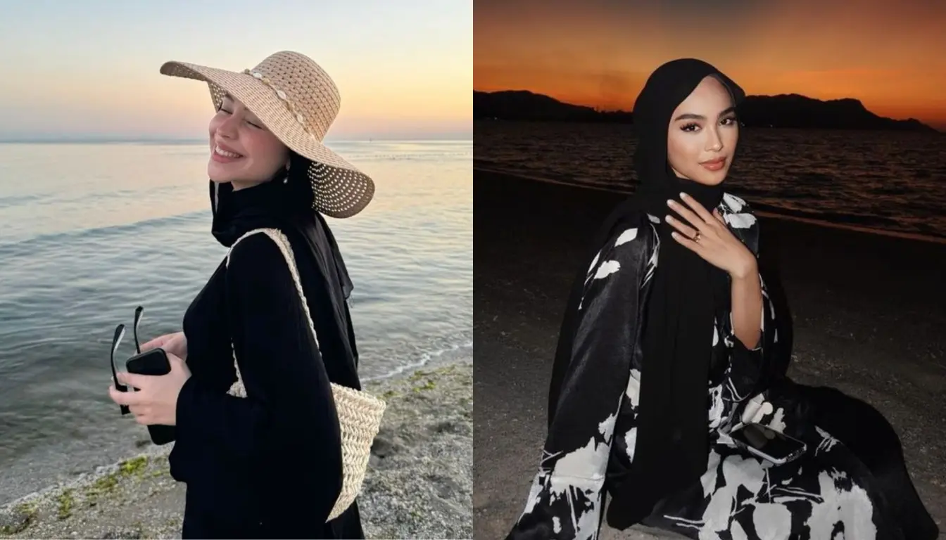 Ilustrasi OOTD Pantai Hijab yang Serba Hitam