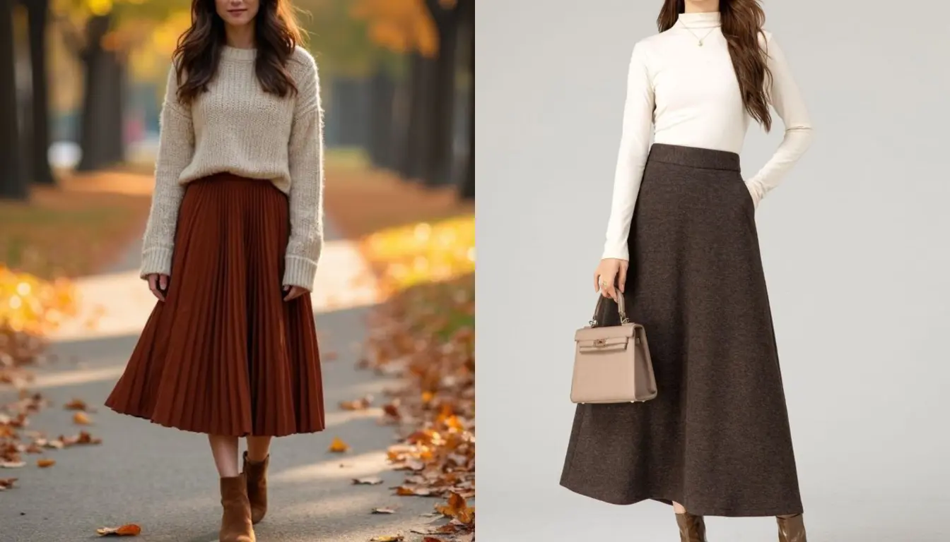 Kombinasi Sweater Rajut dengan Rok A Line (Sumber: Pinterest)