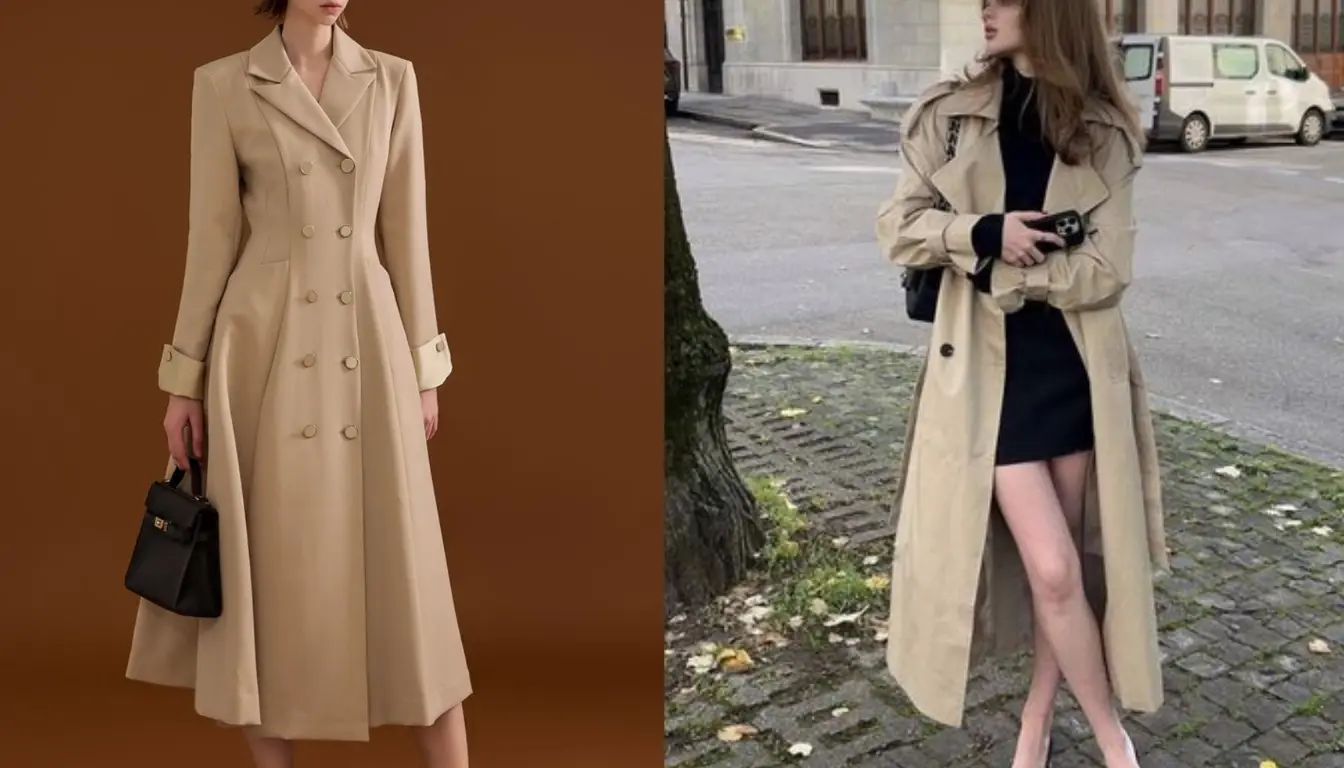 Kombinasi Trench Coat dan Midi Dress (Sumber: Pinterest)