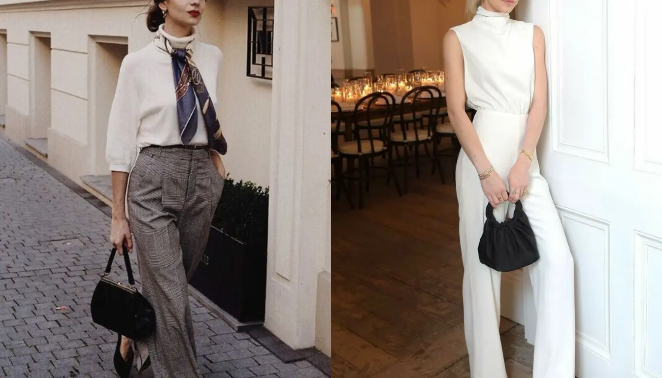 Kombinasi Turtleneck dan Wide Leg Pants (Sumber: Pinterest)