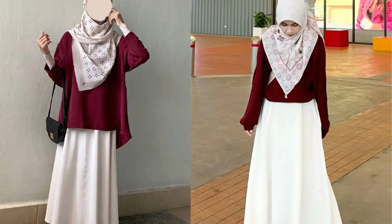 Baju Burgundy Cocok dengan Jilbab Warna Apa? Coba Jilbab Motif!