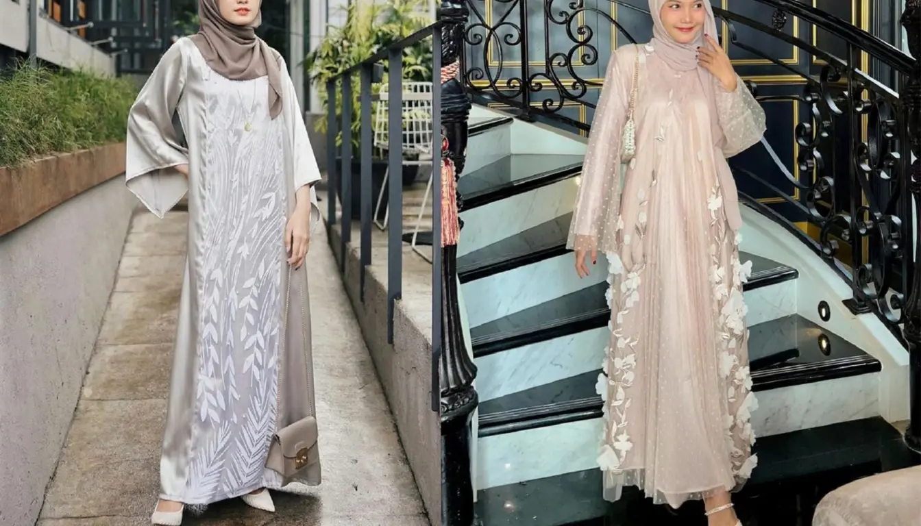 Model Gamis Brokat Kombinasi Polos Terbaru Bahan Satin