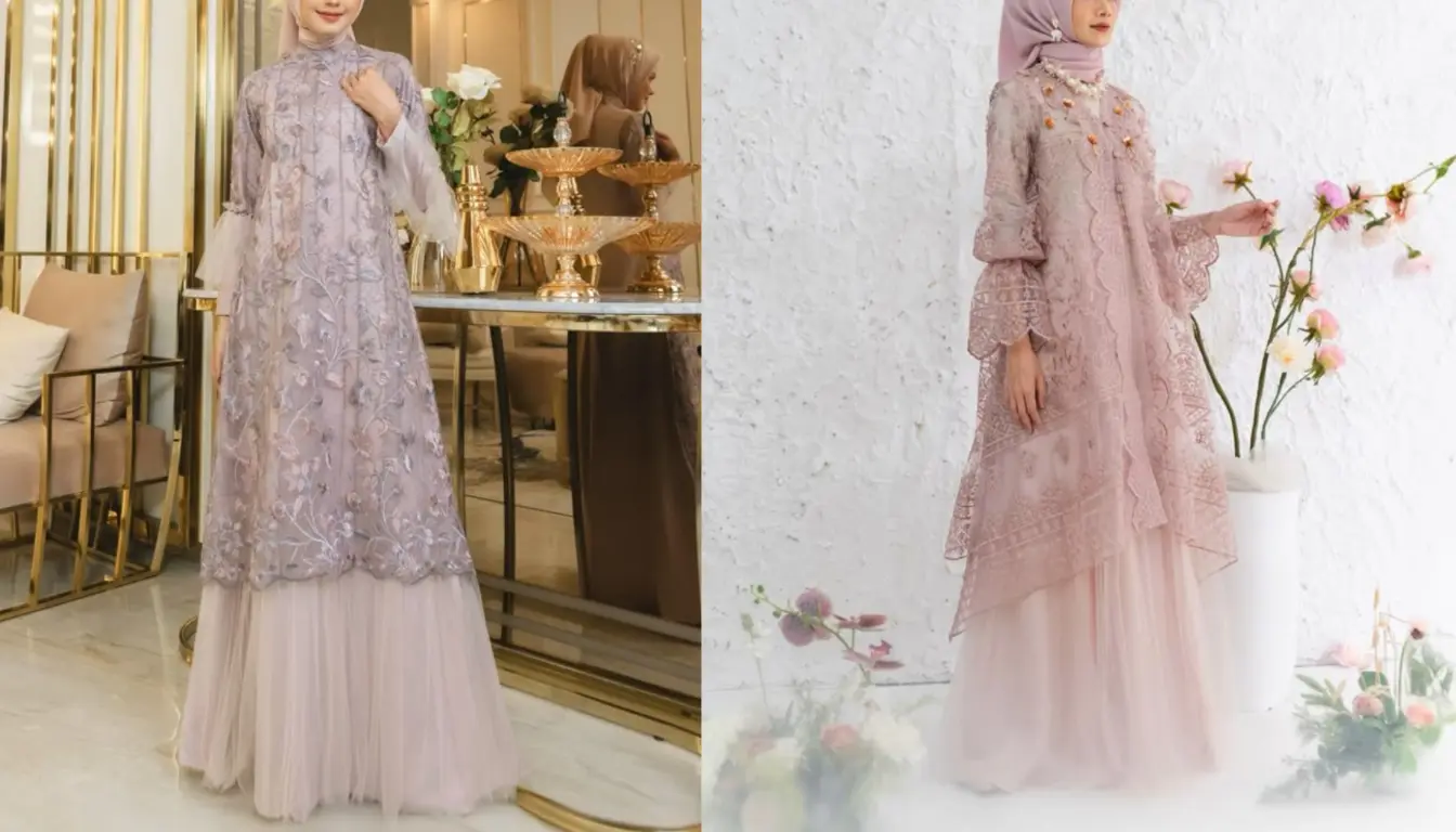 Model Gamis Brokat Kombinasi Polos Terbaru Model A line