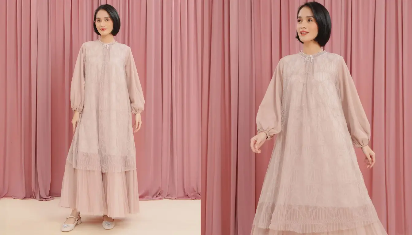 Model Gamis Brokat Kombinasi Polos Terbaru Model Layer