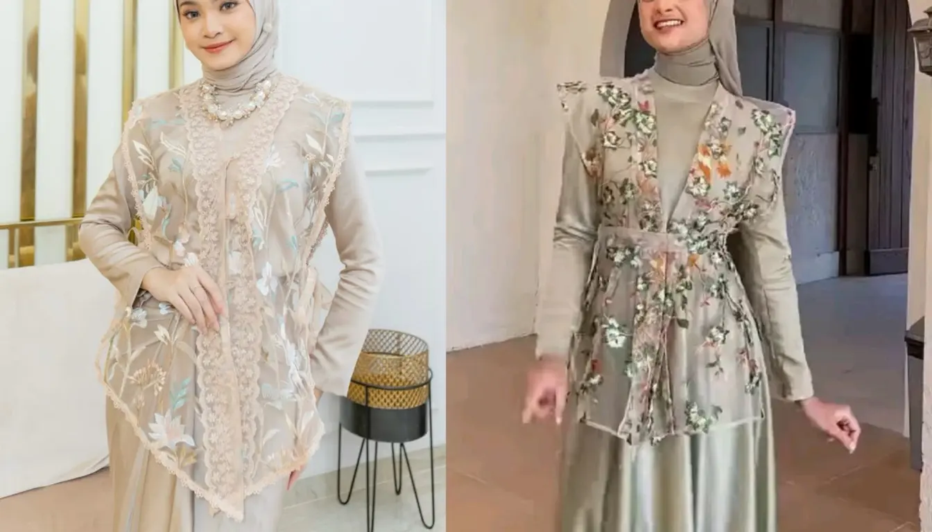 Model Gamis Brokat Kombinasi Polos Terbaru Model Vest