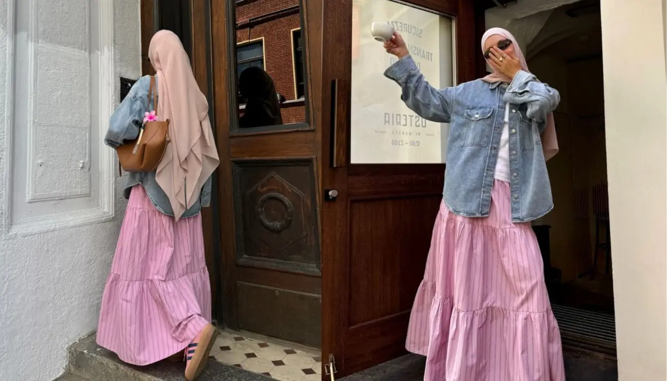 Baju Denim Cocok dengan Jilbab Warna Apa? Coba Warna Baby Pink!