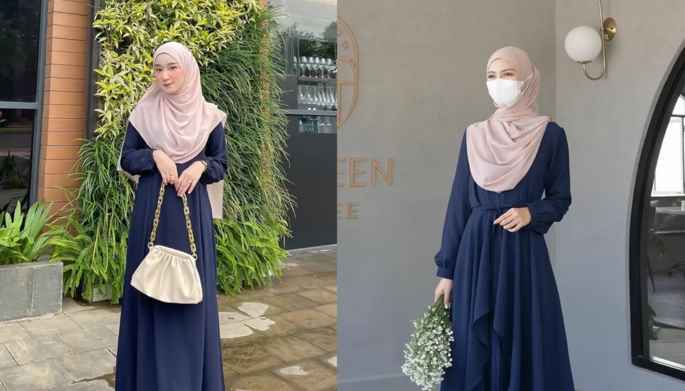 Gamis Navy Cocok dengan Jilbab Warna Apa? Coba Warna Baby Pink!