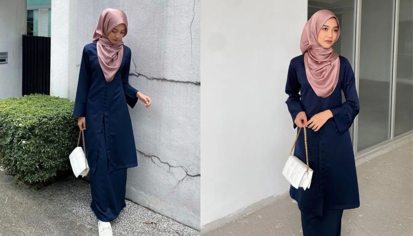 Gamis Navy Cocok dengan Jilbab Warna Apa? Coba Warna Rose Gold!