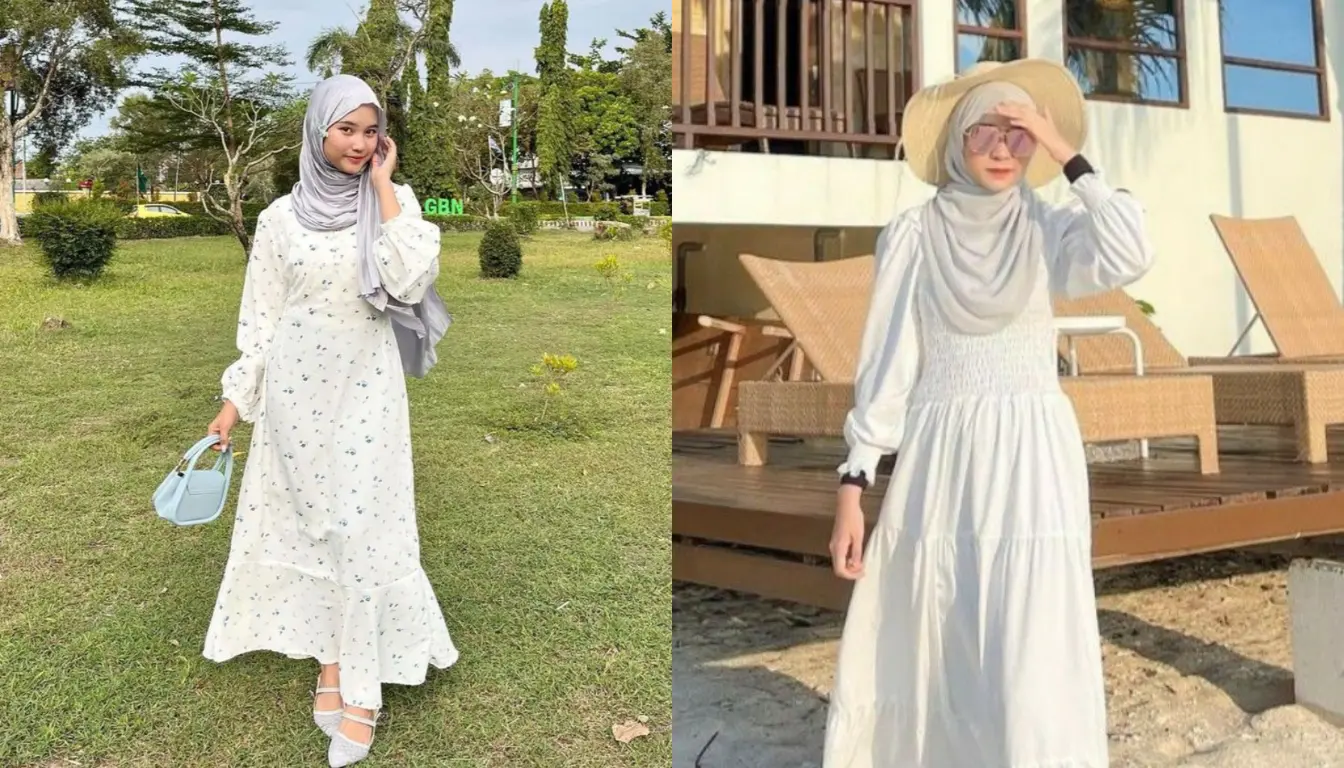 Gamis Putih Cocok dengan Jilbab Warna Apa? Coba Warna Abu!