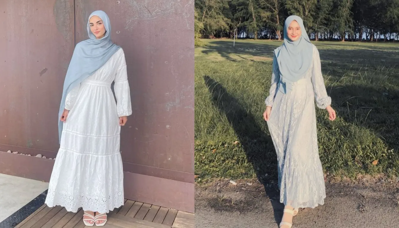 Gamis Putih Cocok dengan Jilbab Warna Apa CobaGamis Putih Cocok dengan Jilbab Warna Apa? Coba Warna Biru Muda! Warna Biru Muda!