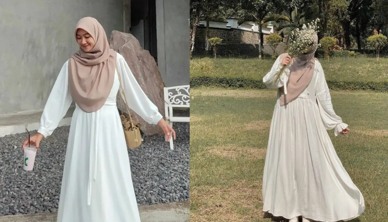 Gamis Putih Cocok dengan Jilbab Warna Apa? Coba Warna Cokelat Susu!