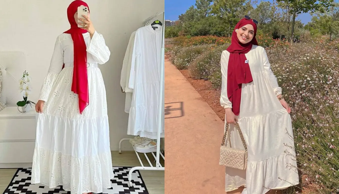 Gamis Putih Cocok dengan Jilbab Warna Apa? Coba Warna Merah!