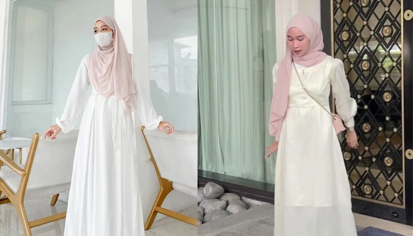 Gamis Putih Cocok dengan Jilbab Warna Apa? Coba Warna Nude Pink!