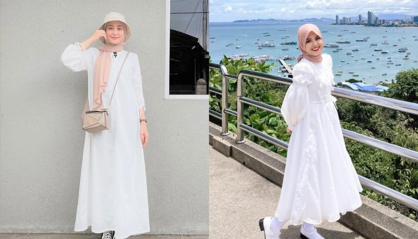 Gamis Putih Cocok dengan Jilbab Warna Apa? Coba Warna Peach!