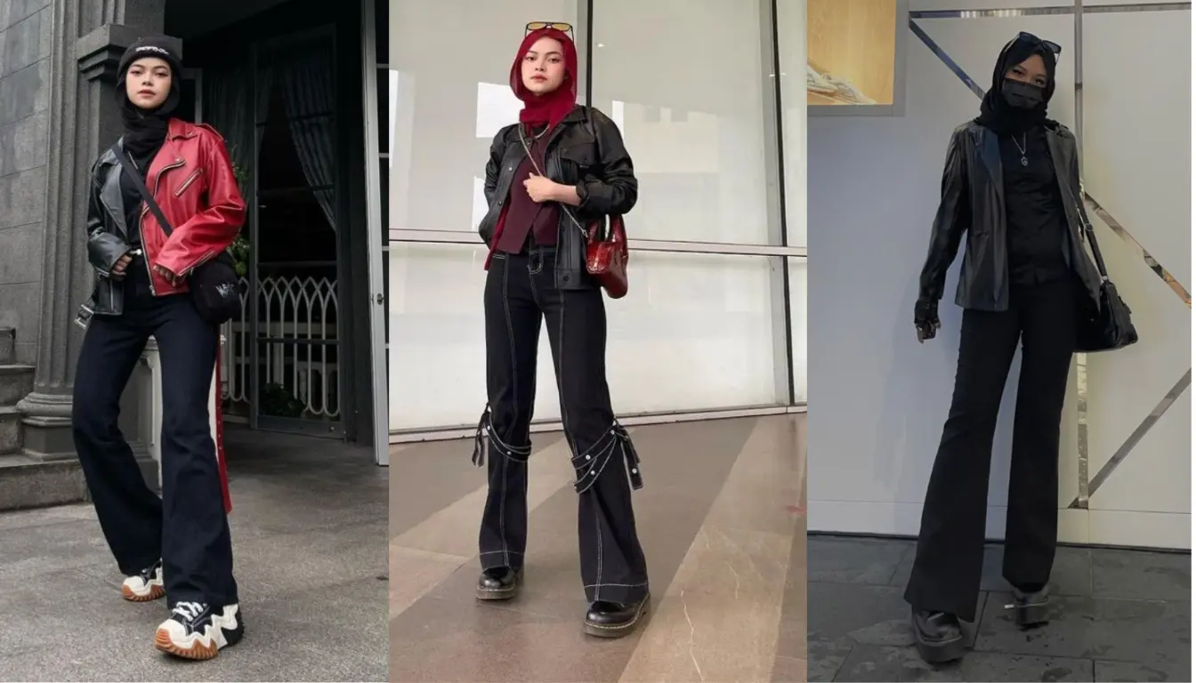 Jaket kulit dan Flare Jeans Jaket kulit dan Flare Jeans